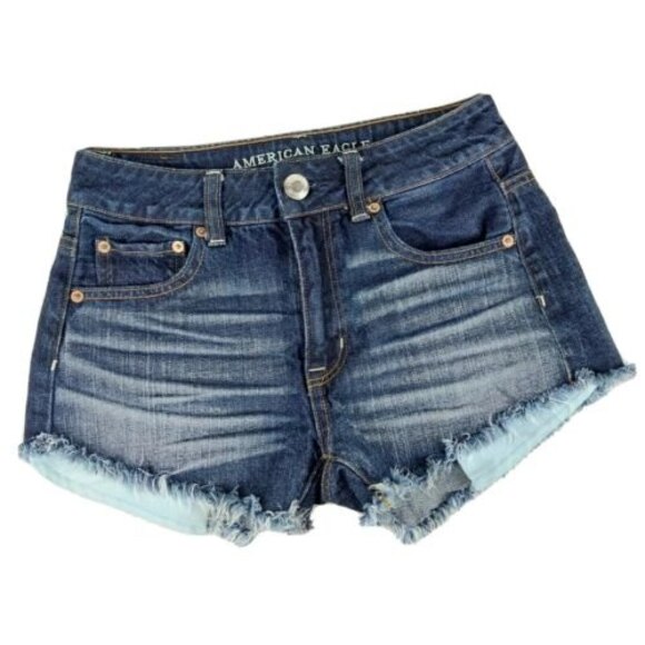 American Eagle Hi Rise Festival Blue Jean Shorts Womens Size 00 Distressed‎ Fray - Picture 1 of 8